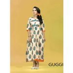 KACERY Women's long cotton printed kurti with full flare ethnic dress top tunic- k100