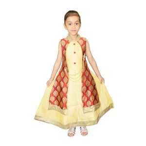 Kid Girls Gold Anarkali Frock Suit Indian Dress