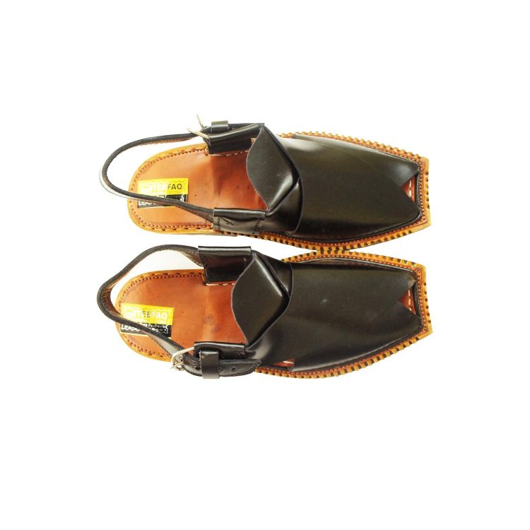 Black Peshawari Shine Polish Sandals- J108