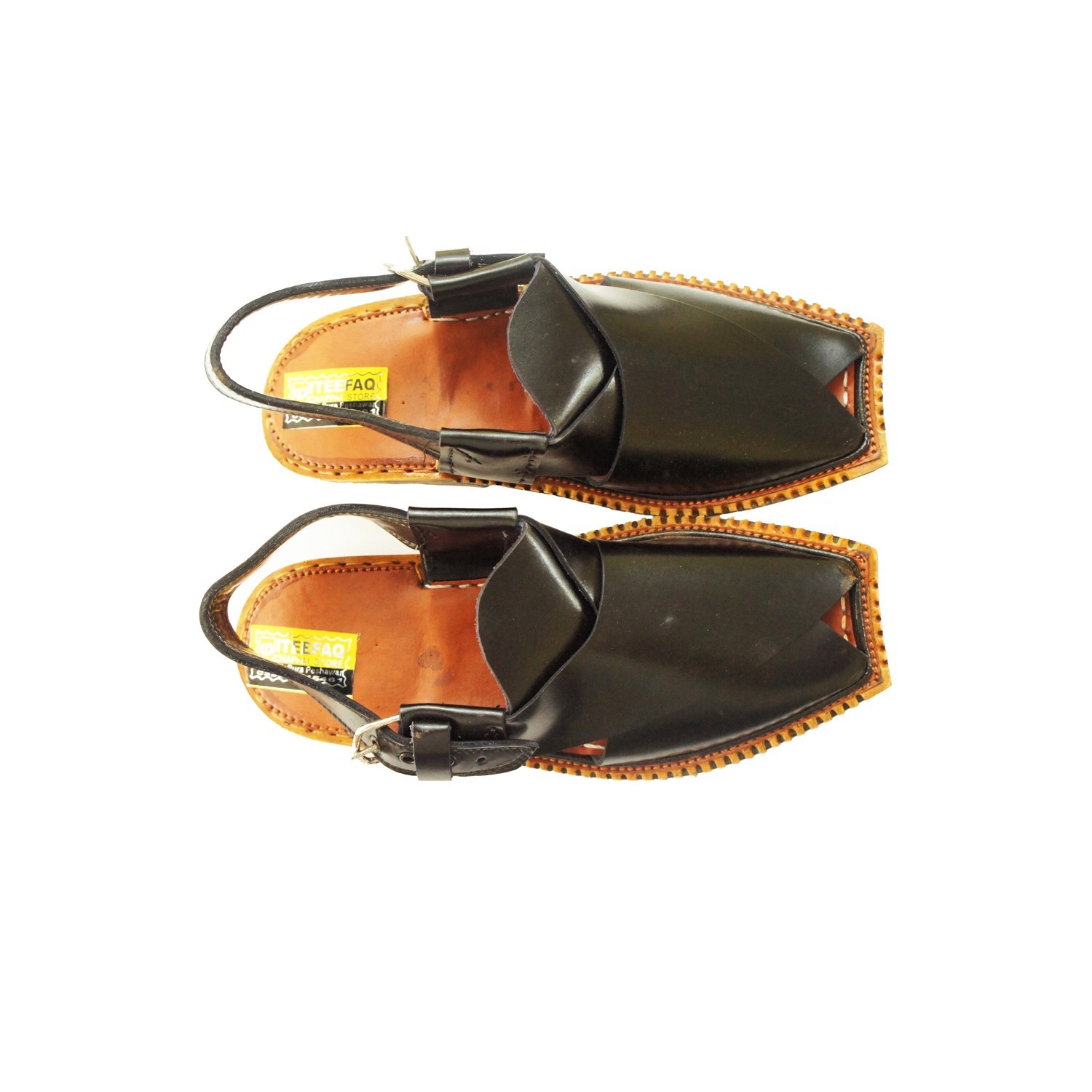 Black Peshawari Shine Polish Sandals- J108 1