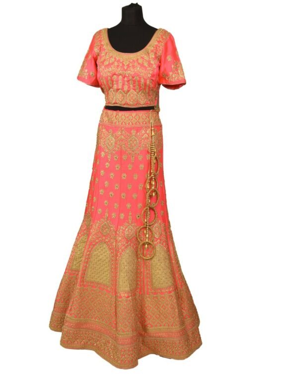 bridal pink silkan lehenga choli with duppata L003 1