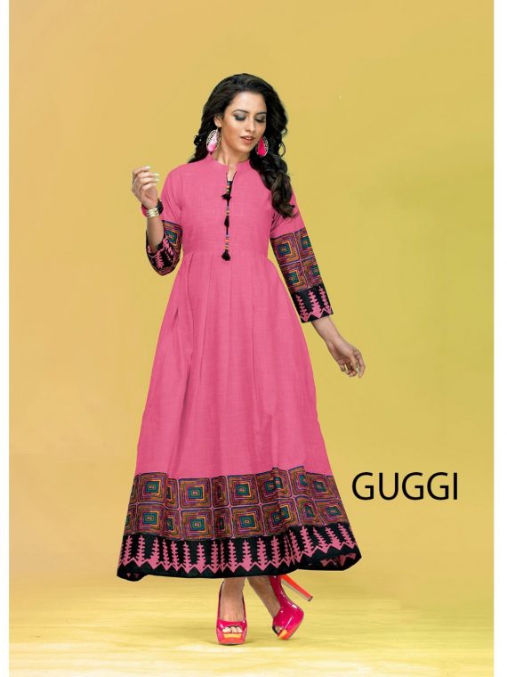 KACERY Women's long cotton printed kurti with full flare ethnic dress top tunic- k100