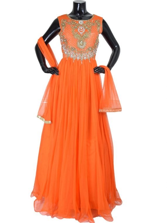 Indian Designer Orange Floor Length Anarkali Suit Gown-AK117 1
