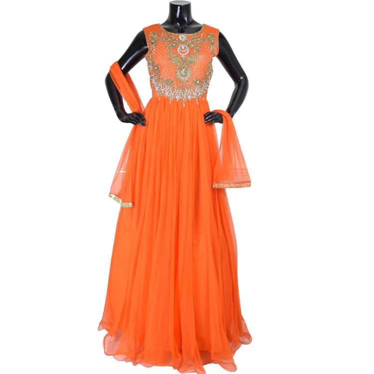 Indian Designer Orange Floor Length Anarkali Suit Gown-AK117
