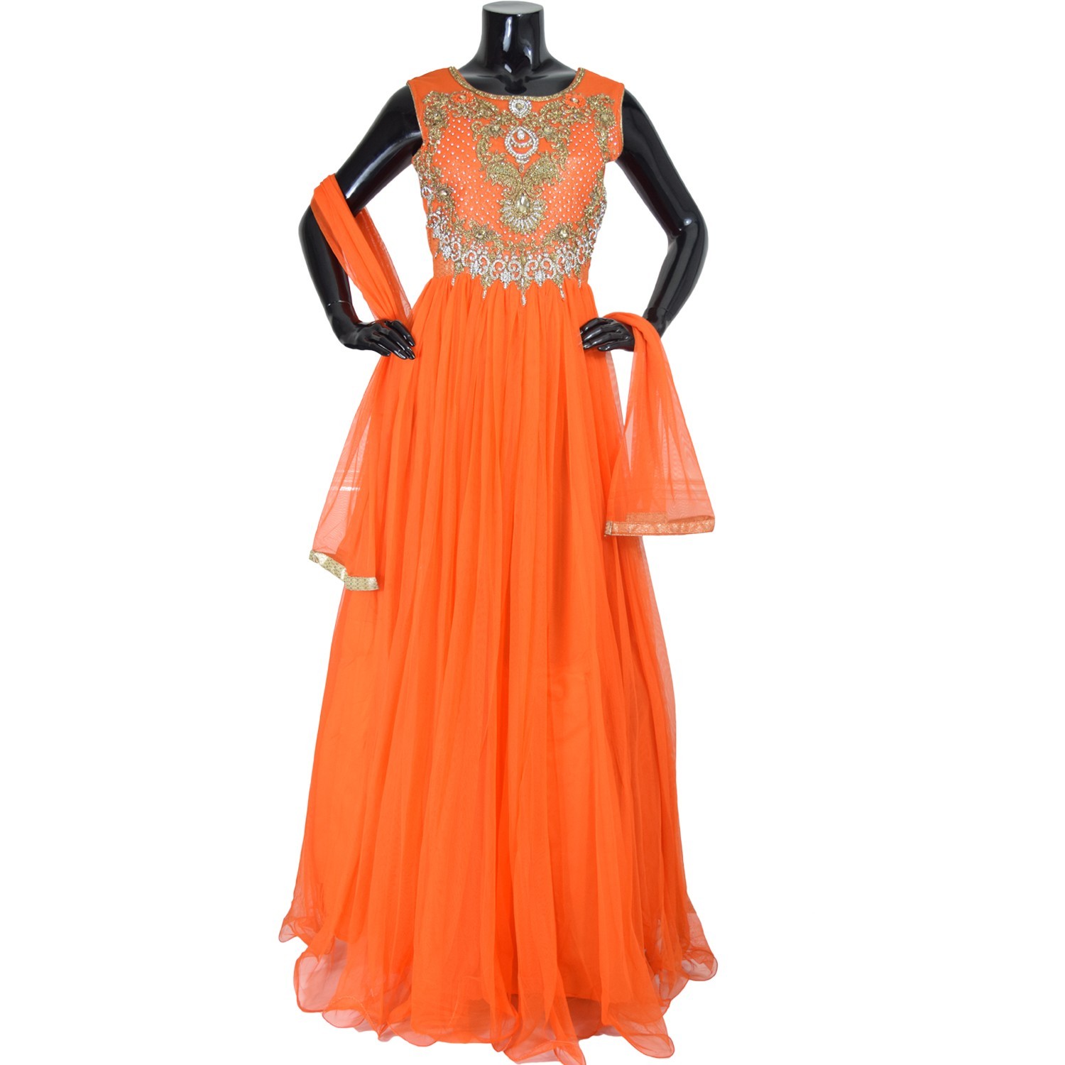 Indian Designer Orange Floor Length Anarkali Suit Gown-AK117 1