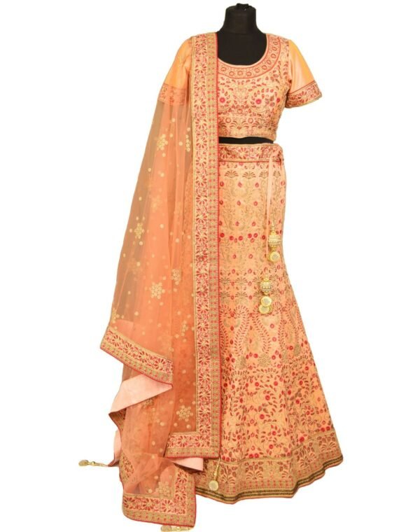 bridal Peach banglori silk lehenga with choli L001…
