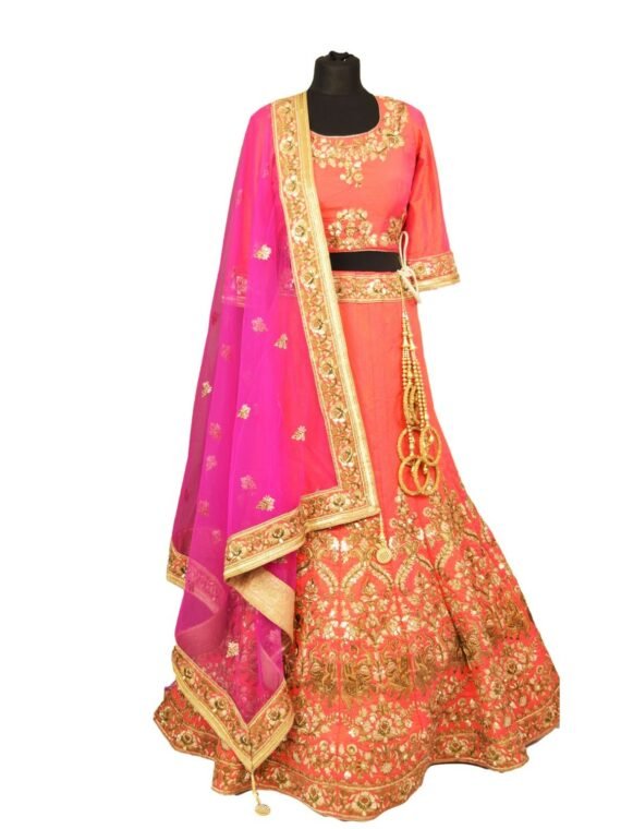 bridal pink silkan lehenga choli with duppata L002 1