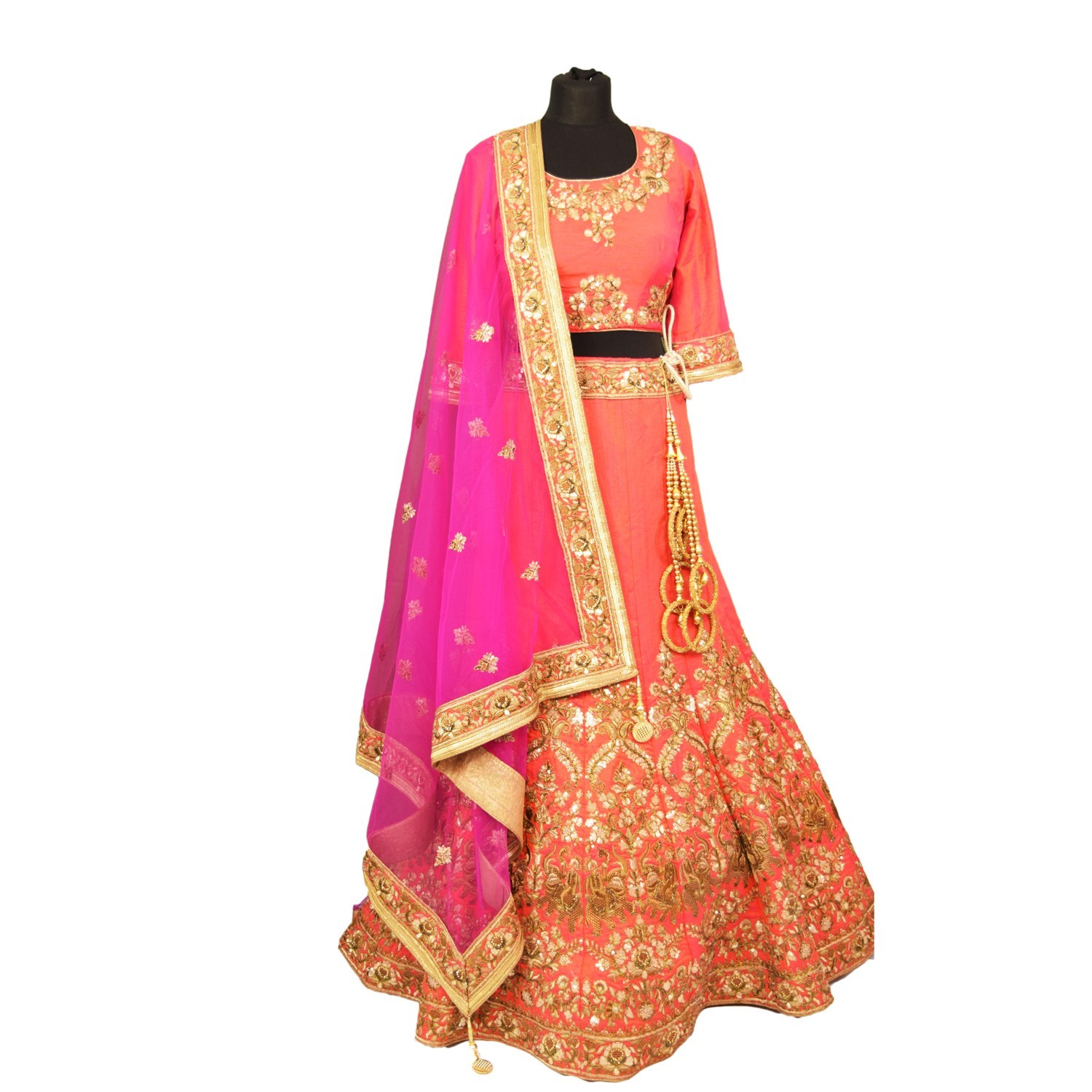 bridal pink silkan lehenga choli with duppata L002