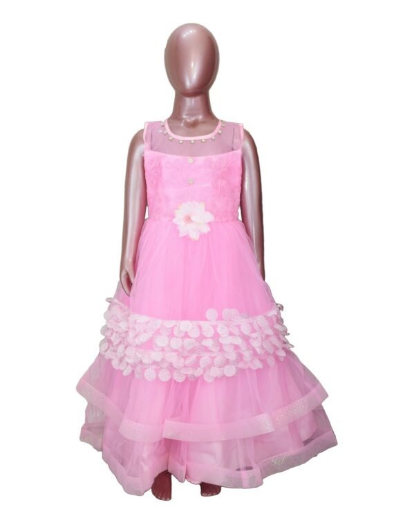 Kids Stylish Pink Sleeveless Party Dress Frock For Girls-DGA121 1