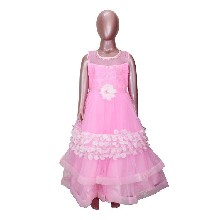 Kids Stylish Pink Sleeveless Party Dress Frock For Girls-DGA121