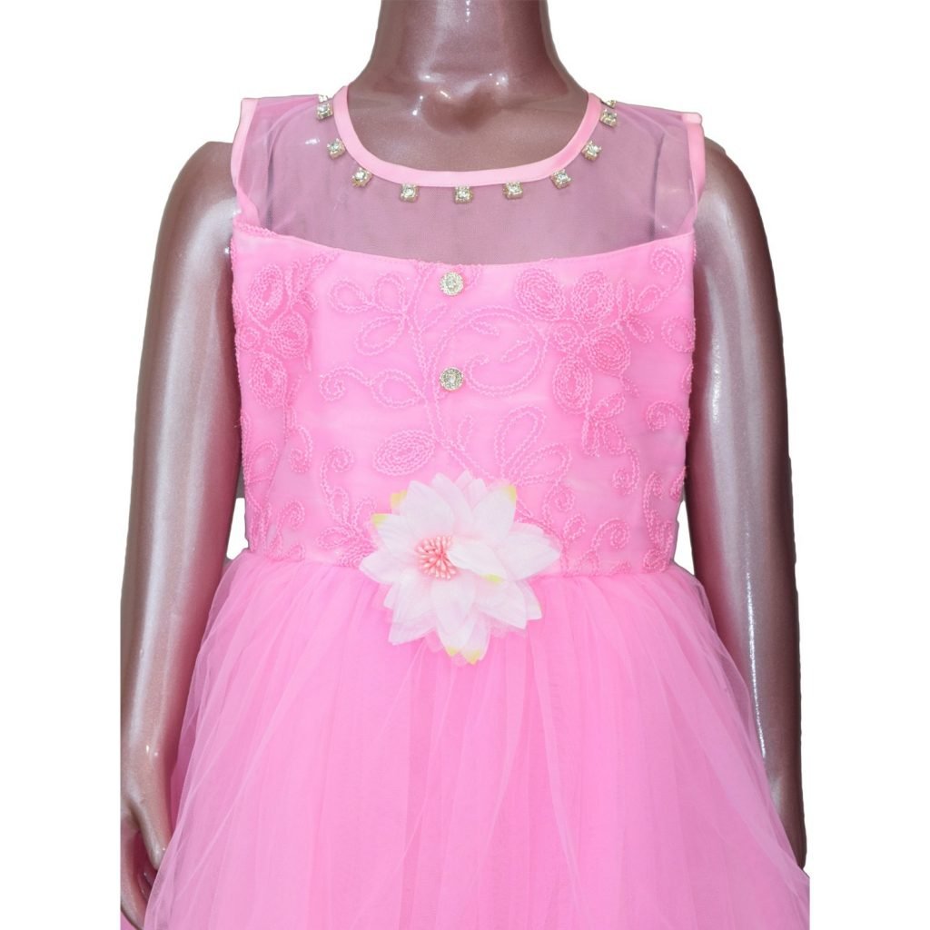 Babyhug Sleeveless Party Wear Frock With Soft Net and Corsages at Waist Line - Pink