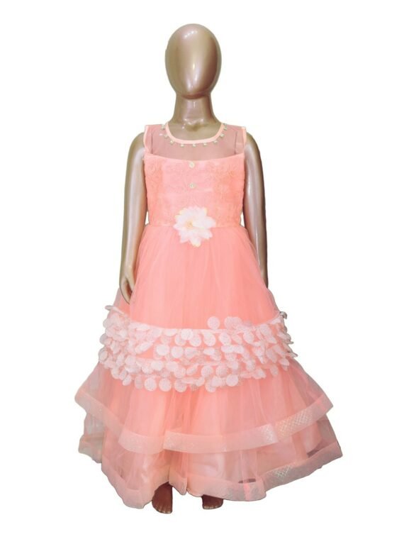 Kids Stylish Peach Sleeveless Party Dress Frock for Girls- DGA122 1