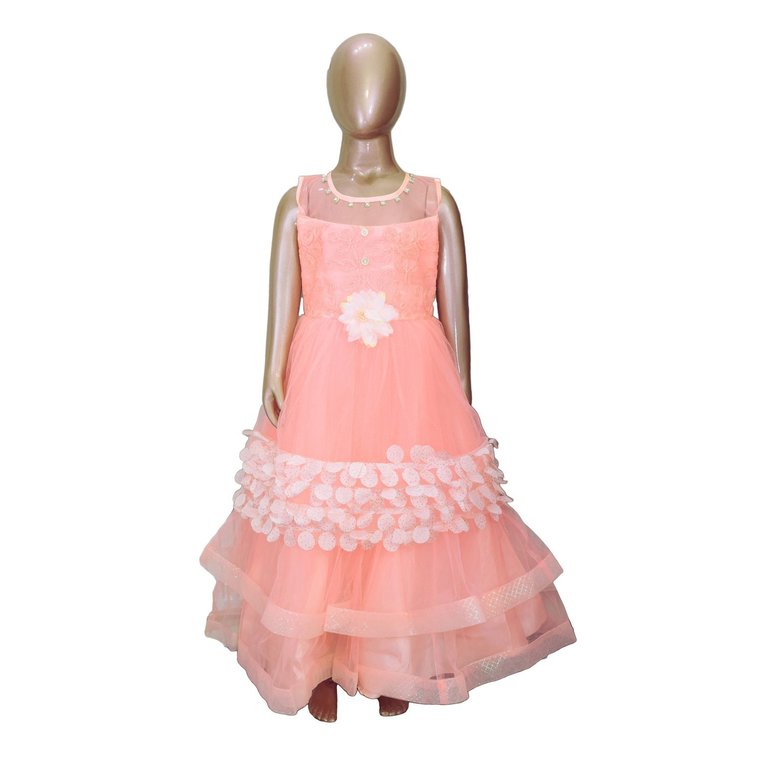 Kids Stylish Peach Sleeveless Party Dress Frock for Girls- DGA122 1