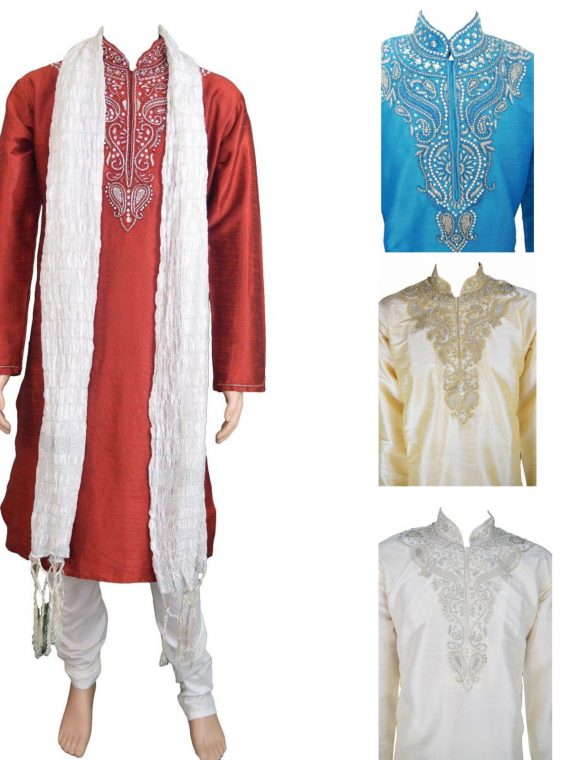 Men’s Red Silk Ethnic Indian Traditional Top Kurta Pajama-GR1040 1