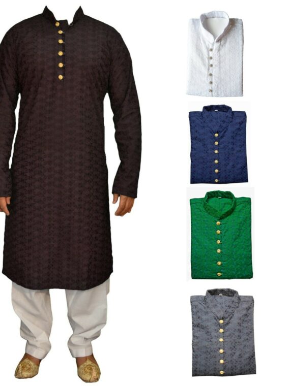 Men’s Indian Cotton Chicken Kurta Pajama Sherwani Traditional Outfit GR2020 1