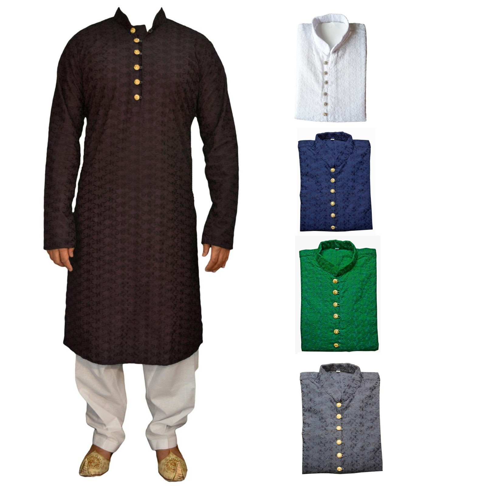 Kacery Mens Indian Cotton Chicken Kurta Pajama Sherwani Traditional Outfit GR2020 