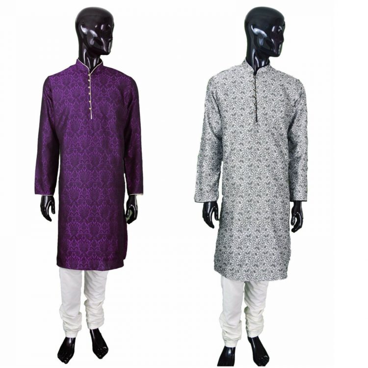 Men's Indian Jacquard Kurta Pajama Sherwani Traditional Outfit GR300