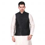 Men's Indian White Kurta Pajama With Black Jacket Suit Ethnic GR833