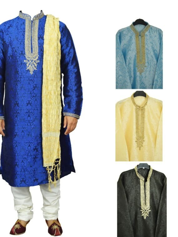 Men’s Indian Jacquard Kurta Pajama Sherwani Traditional Outfit GR860 1