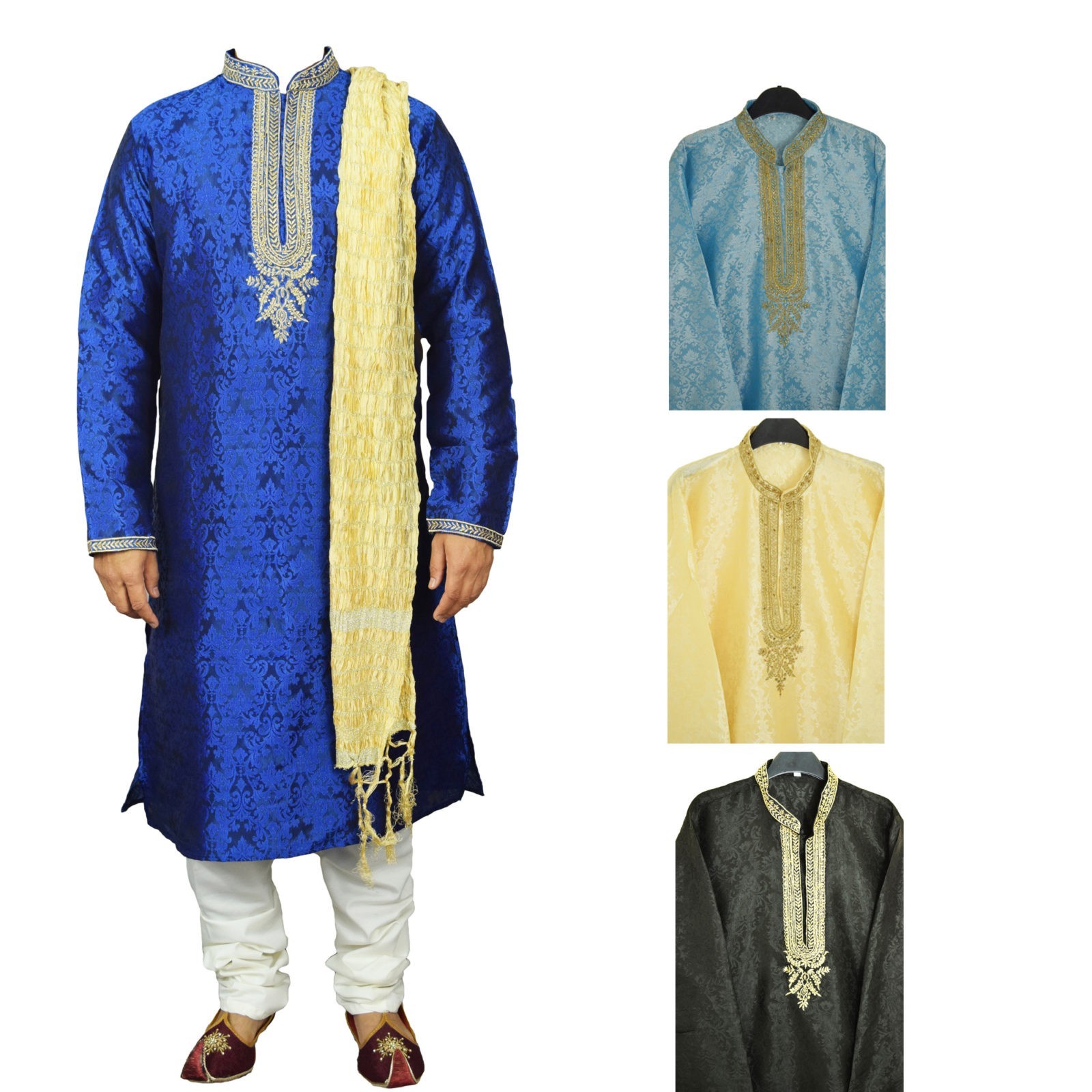 Men’s Indian Jacquard Kurta Pajama Sherwani Traditional Outfit GR860 1
