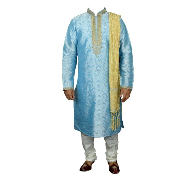 Men's Indian Jacquard Kurta Pajama Sherwani Traditional Outfit GR860