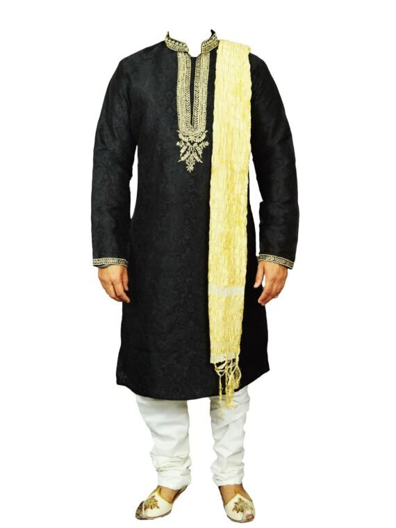 Men's Indian Jacquard Kurta Pajama Sherwani Traditional Outfit GR860