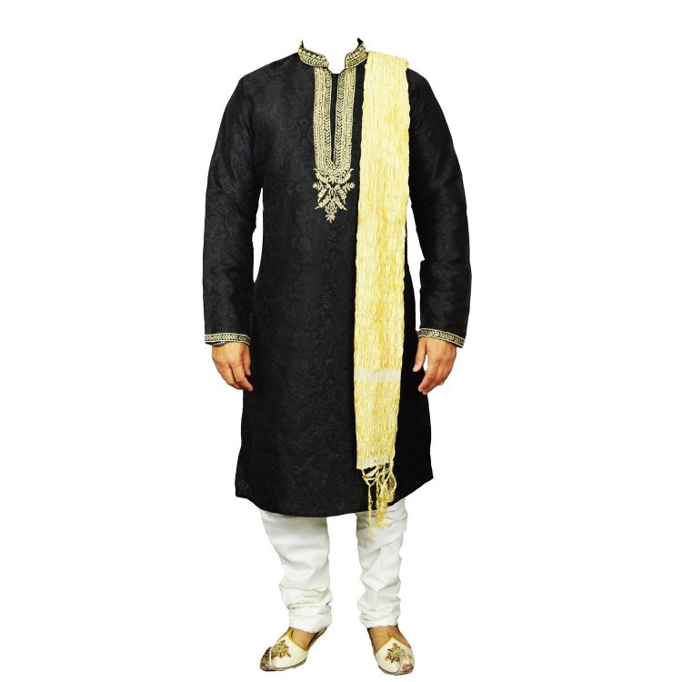 Men's Indian Jacquard Kurta Pajama Sherwani Traditional Outfit GR860