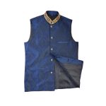 Men’s Indian Blue Jacquard Nehru Waistcoat Modi Ethnic Jacket-JA2003