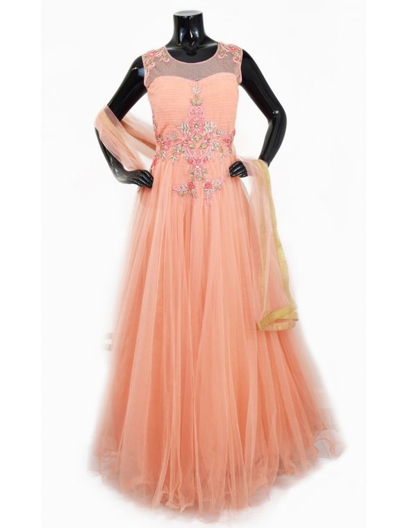 Indian Peach Floor Length Anarkali Suit Gown-AK112 1