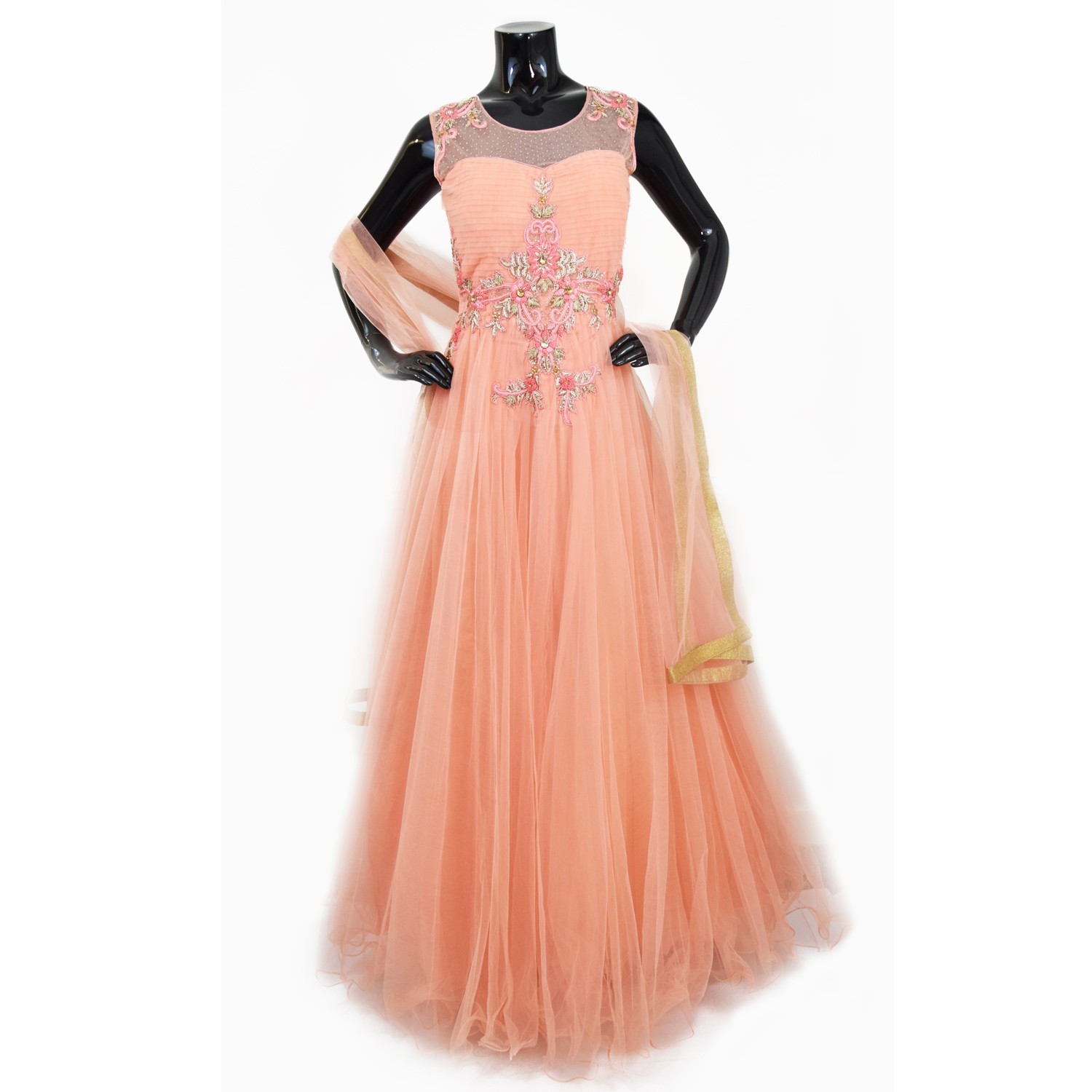 Indian Peach Floor Length Anarkali Suit Gown-AK112 1