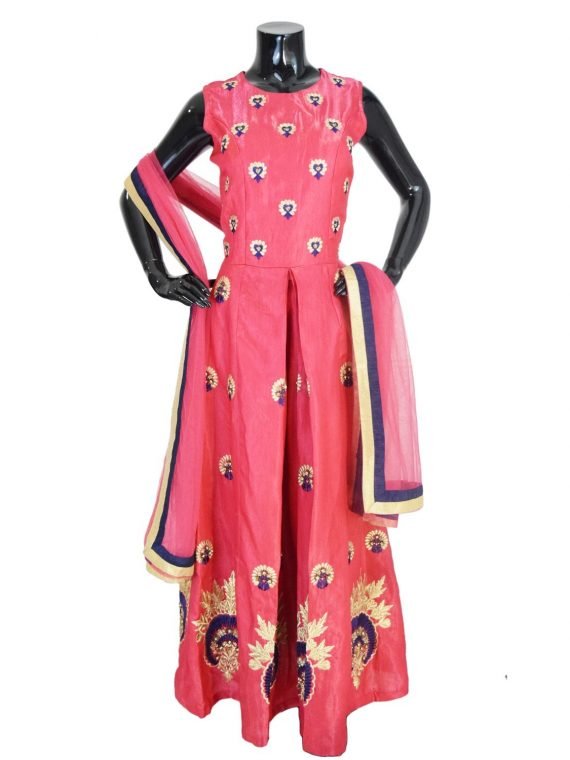Indian Floor Length Pink Anarkali Suit Silk Gown-AK119 1