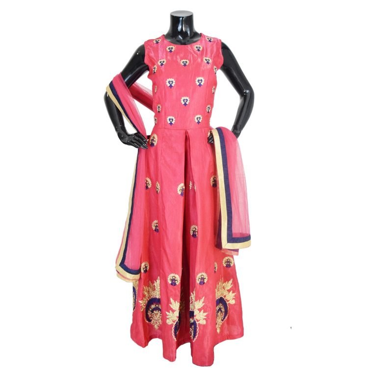 Indian Floor Length Pink Anarkali Suit Silk Gown-AK119
