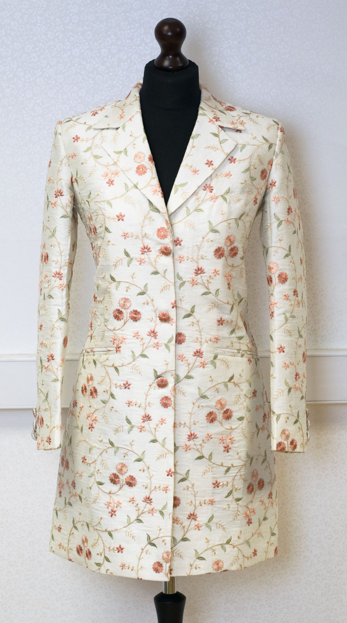 Women's Cream Luxury Raw Silk Coat ,Emroidered jacket Occasion,