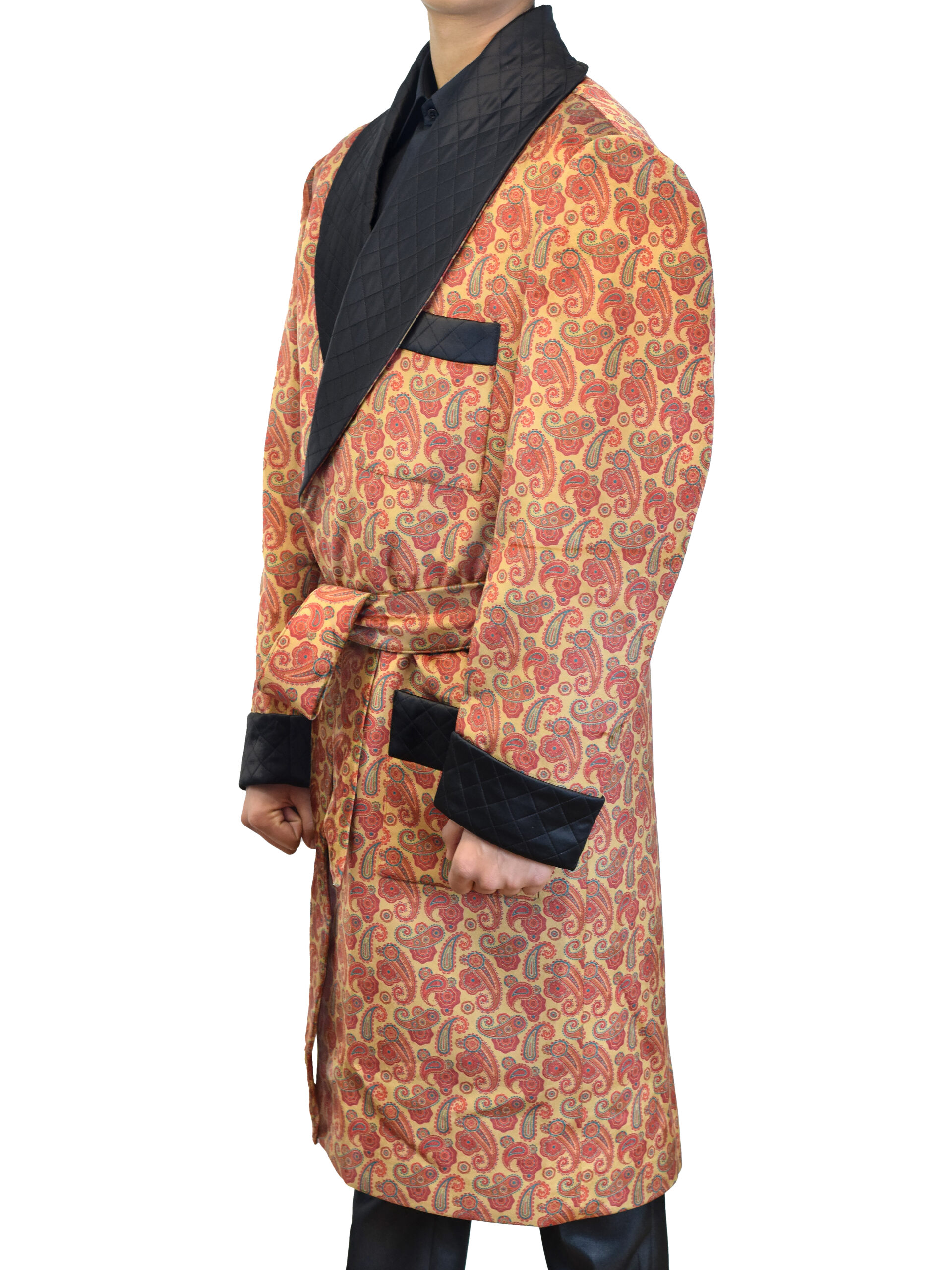 Velvet Quilted Robe for Men Vintage Smoking Dressing Gown Long